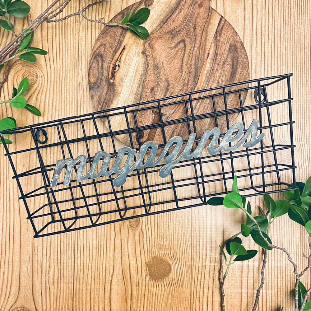 ‘Magazines’ Black Wall Hanging Metal Wire Basket